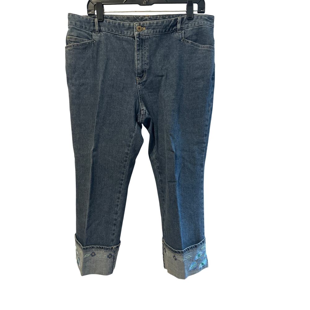 Women’s Vintage Casual Corner Cuffed Cropped Embroidered Jeans. Size 14